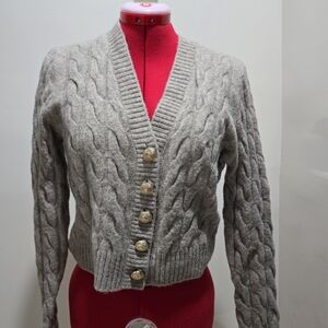 H&M Beige Cable Knit Cardigan with Gold Buttons